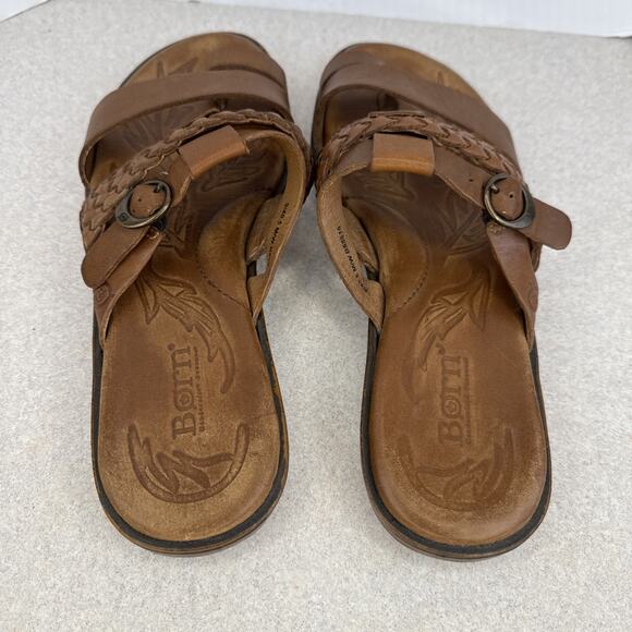 Women’s Born Brown Leather Strappy Slip On Buckle Thongs Sandals Size 9 - Picture 7 of 9